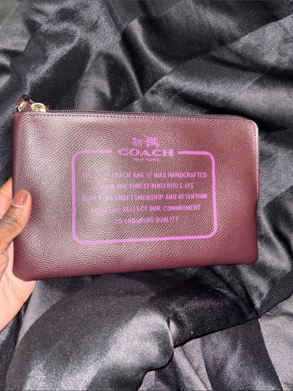 NWOT COACH Burgundy Leather Wristlet with Pink Logo